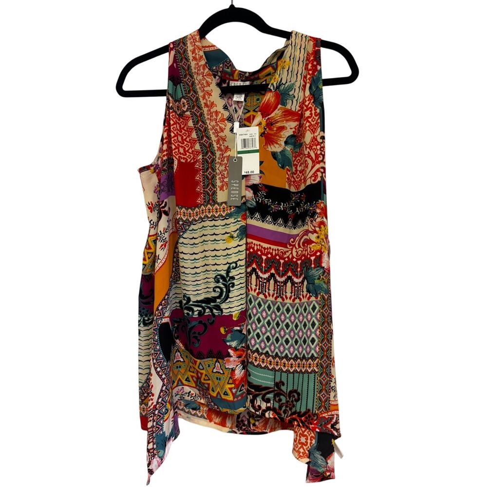 Spense Multicolor Patchwork Floral Sleeveless Blouse